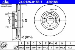 Диск тормозной передн, для MAZDA 6 универсал (GH) 2.0 MZR-CD 2007-2010, код двигателя RF7J, V см3 1998, КВт103, Л.с.140, Дизель, Ate 24012501881